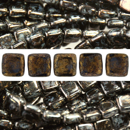 2 holes CzechMates tile bead jet bronze picasso 6mm (50)