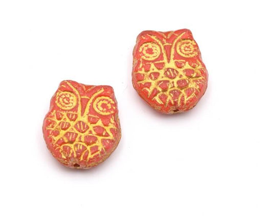 Buy Czech pressed glass horned owlRed and gold 18x15mm (2)