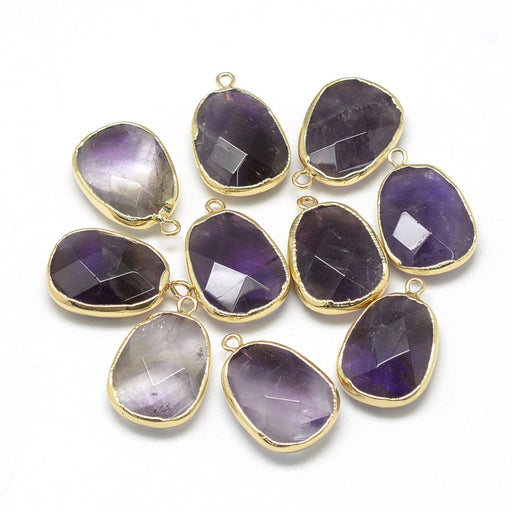 Amethyst Pendant, Faceted, Square round, Golden 20x15mm (1)