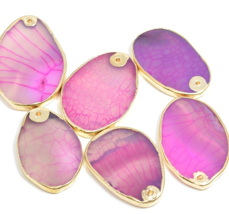 agate PINK slice pendant set with gold brass - approx 4.5 cm x 2.5 cm