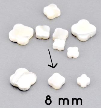 Bead natural white shell Clover 8mm, hole 0.8mm (5)