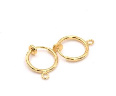 Stainless Steel GOLD earring Clip-on Hoop with ring 12mm (x2)