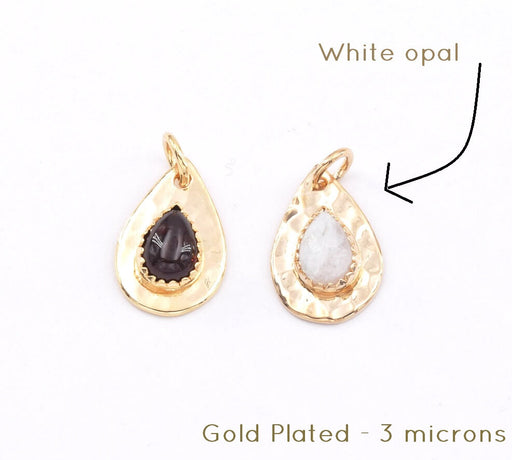 Gold plated 3micron- drop with white jade cabochon -15mm (1)