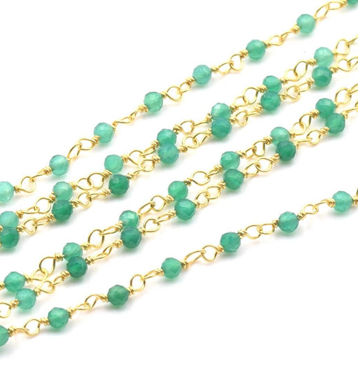 Buy Rosary chain Silver GOLD plated and green onyx beads 2 mm (10cm)