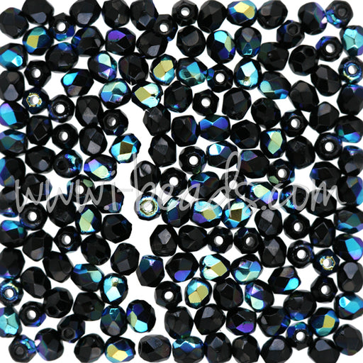 Buy Czech fire-polished beads jet ab 3mm (50)