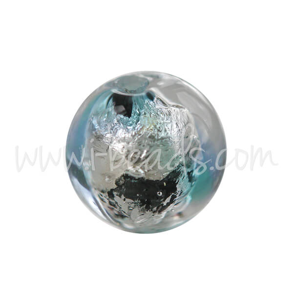 Murano bead round blue and silver 8mm (1)
