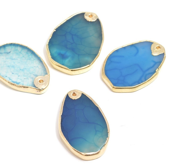 agate BLUE slice pendant set with gold brass - approx 4.5 cm x 2.5 cm