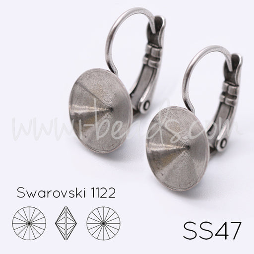 Buy Cupped earring setting for Swarovski 1122 Rivoli SS47 antique silver plated (2)