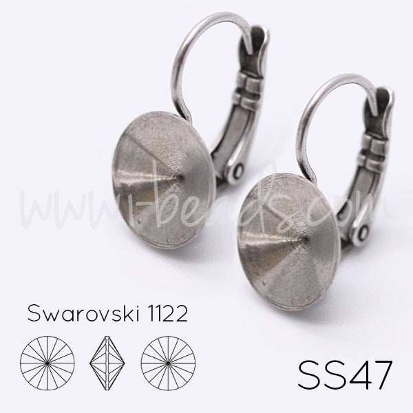 Cupped earring setting for Swarovski 1122 Rivoli SS47 antique silver plated (2)