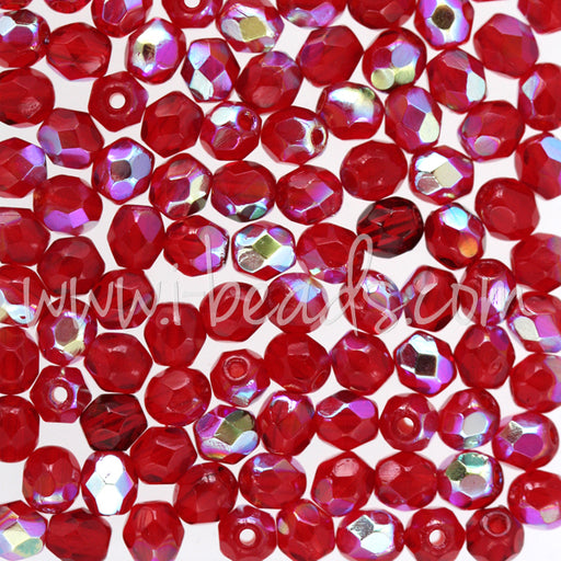 Buy Czech fire-polished beads siam ruby ab 4mm (100)