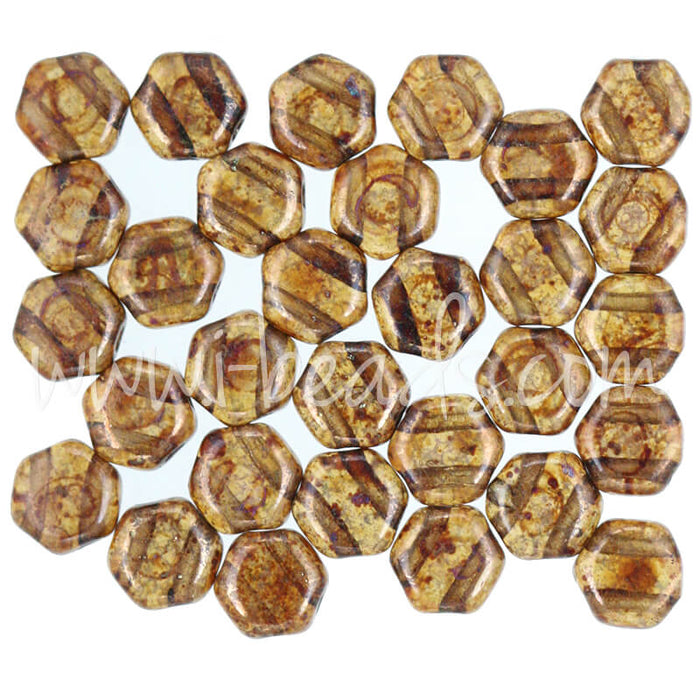 Honeycomb beads 6mm topaz bronze picassso (30)