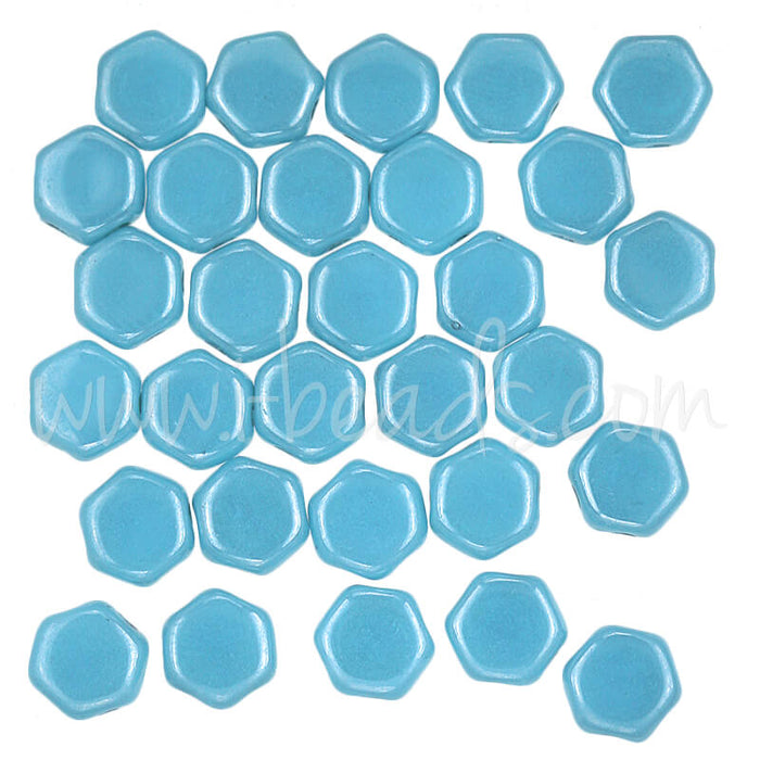 Honeycomb beads 6mm blue turquoise shimmer (30)