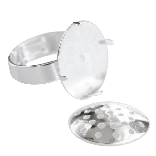 Buy Adjustable ring setting with 18mm mesh brass silver plated (1)