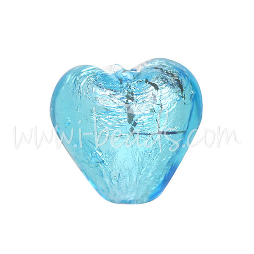Buy Murano bead heart aquamarine and silver 10mm (1)
