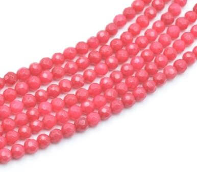 Natural jade dyed Rastberry faceted, 4mm, hole 1mm approx: 90 beads (sold by 1 strand)