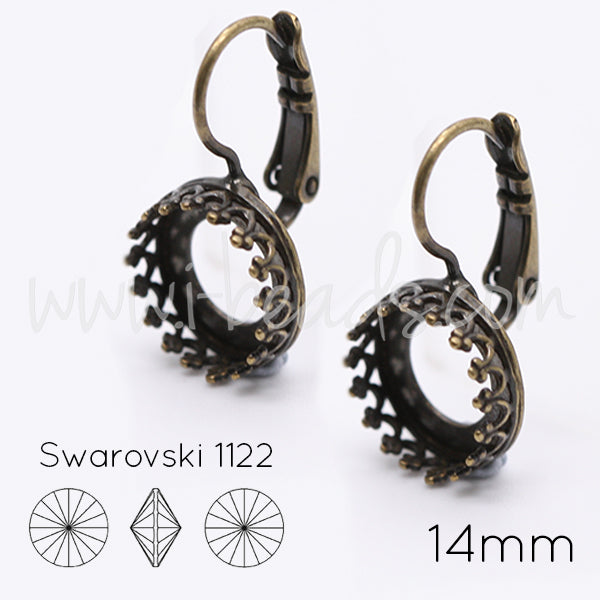 Vintage earrings settings for Swarovski 1122 14mm brass (2)