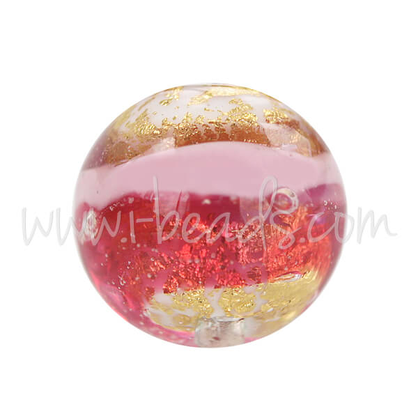 Murano bead round pink and gold 10mm (1)