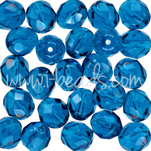 Czech fire-polished beads capri blue 8mm (25)