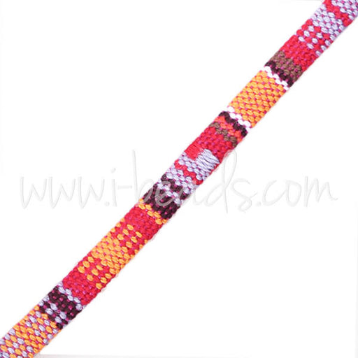 Flat cotton cord ethnic multi pink 5mm (1m)