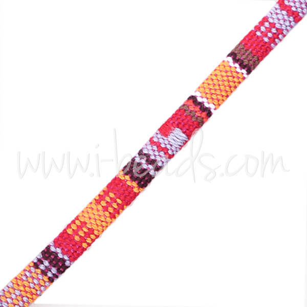 Flat cotton cord ethnic multi pink 5mm (1m)