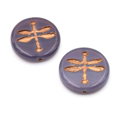 Buy Czech pressed glass beads Dragonfly Purple opale and bronze 12mm (2)
