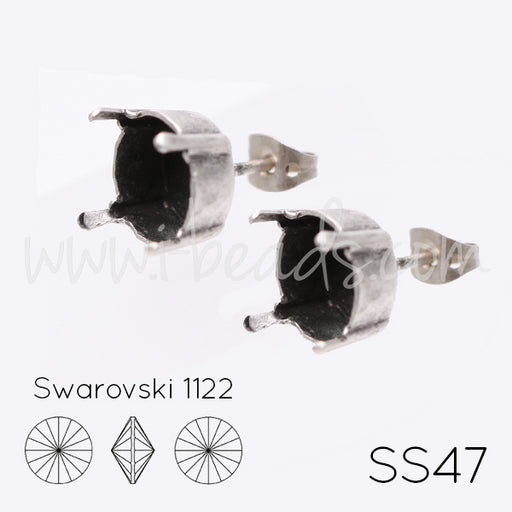 Buy Stud earring setting for Swarovski 1122 rivoli SS47 antique silver plated (2)
