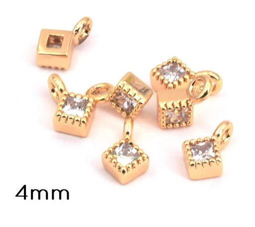 Buy Tiny charm Pendant diamond shape Gold plated quality set Zirconium strass 4mm- hole:1.2mm (1)