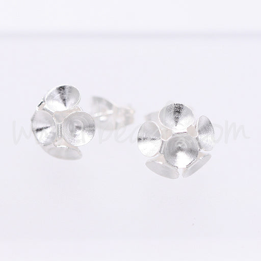 Cupped stud earring setting for 6 Swarovski 1088 4mm-pp31-SS19 silver plated (2)