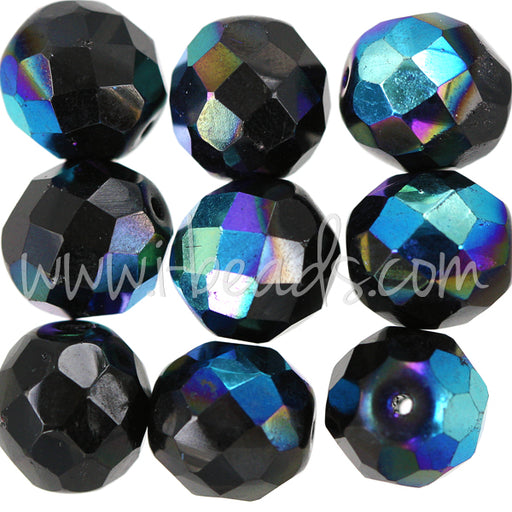 Buy Czech fire-polished beads jet ab 12mm (6)