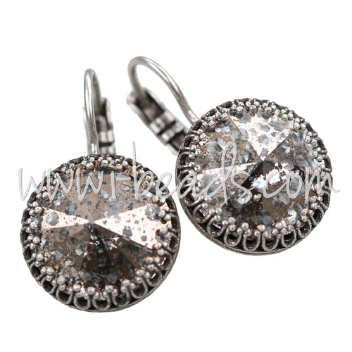 Vintage earrings settings for Swarovski 1122 14mm antique silver plated (2)