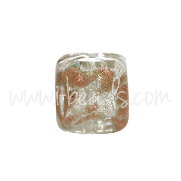 Murano bead cube gold and silver 6mm (1)