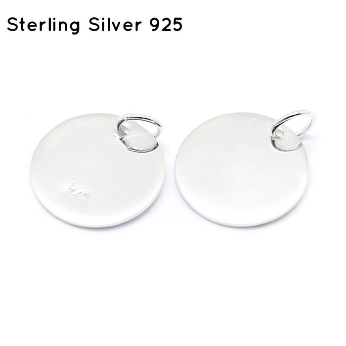 925 Sterling Silver Pendants, Flat Round Charms, Carved with 925 - 12x0,6mm (1)