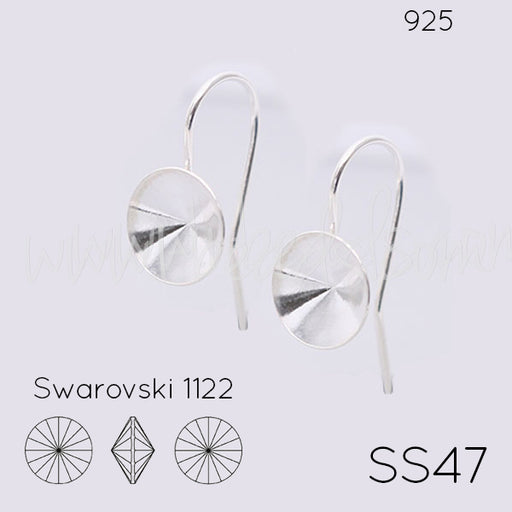 Sterling silver cup earrings for Swarovski 1122 rivoli SS47 (2)
