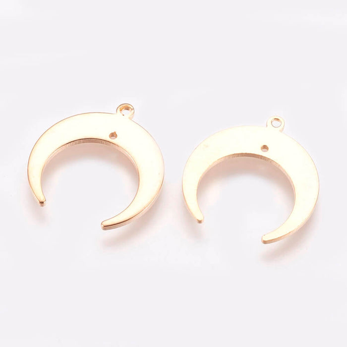 Pendant, Double Horn/Crescent Moon, Brass 14k Gold Plated-19mm (1)