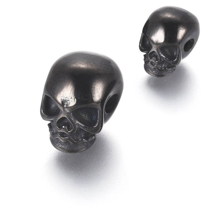 Skull bead horizontal large hole Stainless steel BLACK 11mm, hole 2.5mm (1)
