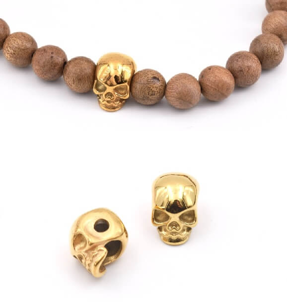 Skull bead horizontal large hole Stainless steel GOLD 11mm (1)