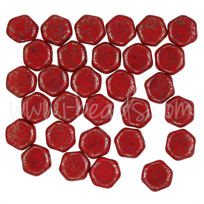 Honeycomb beads 6mm red luminous (30)