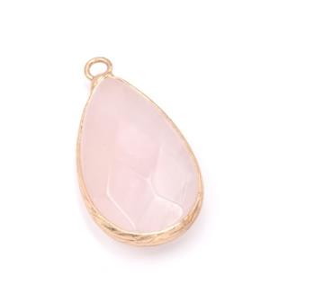 Natural Rose Quartz, with Golden Brass , Faceted, pear Drop, 35x18mm (1)