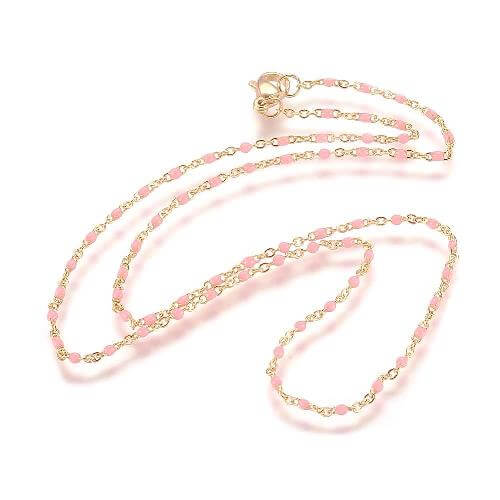 Stainless Steel Cross Chain Necklace, with Clasp, Golden and Enamel PINK 45cm (1)