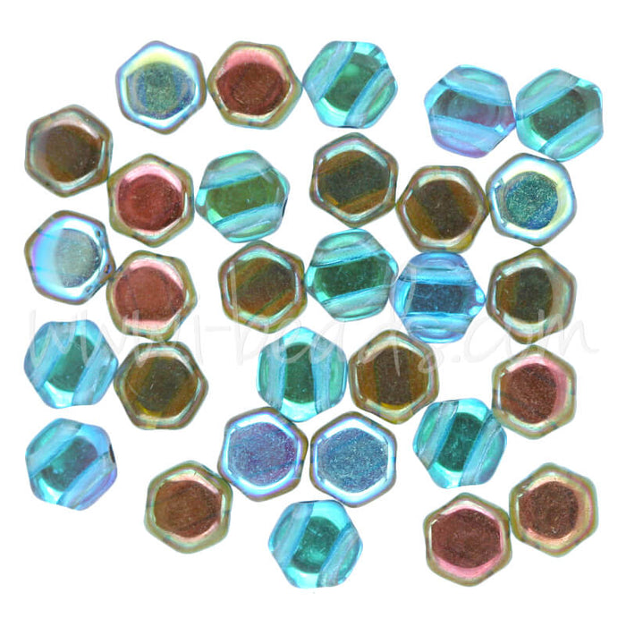 Honeycomb beads 6mm aqua orange rainbow (30)