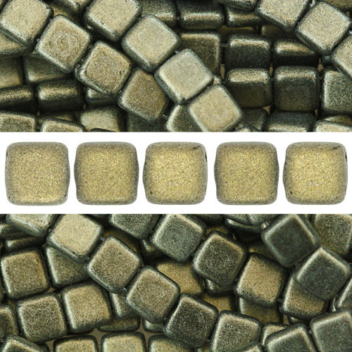 2 holes CzechMates tile bead Metallic Suede Gold 6mm (50)