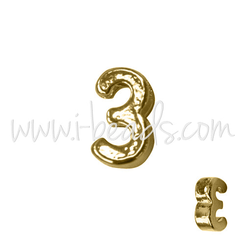 Letter bead number 3 gold plated 7x6mm (1)