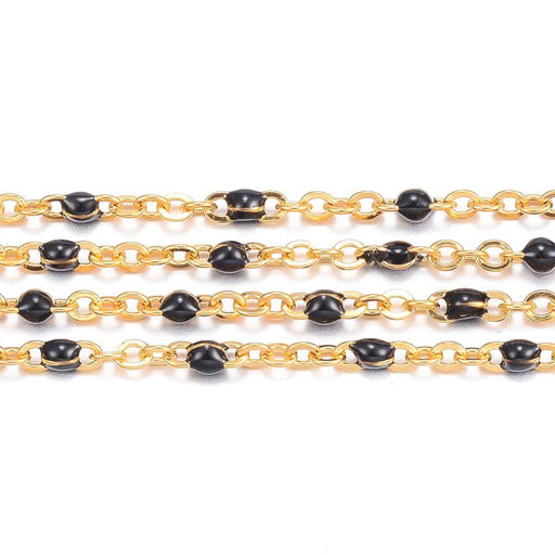 Stainless Steel fine Chain, Golden with black enamel , 2x1.5x0.5mm (50cm)