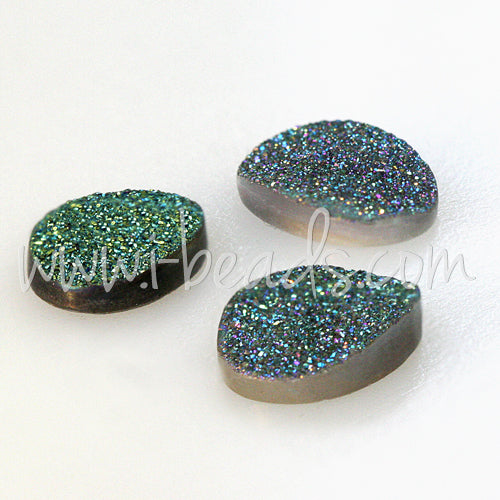 Drusy quartz oval cabochon titanium green 16x12mm (1)