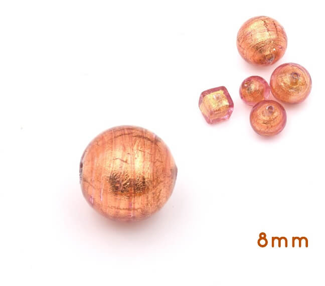 Murano bead round copper gold foiled 8mm (1)