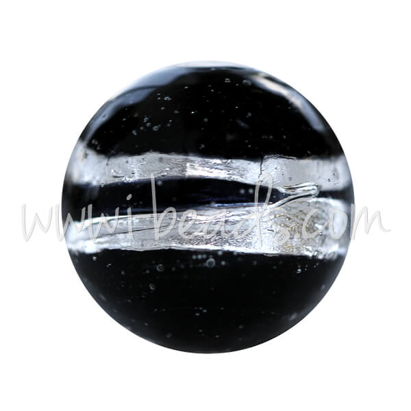 Murano bead round black and silver 12mm (1)