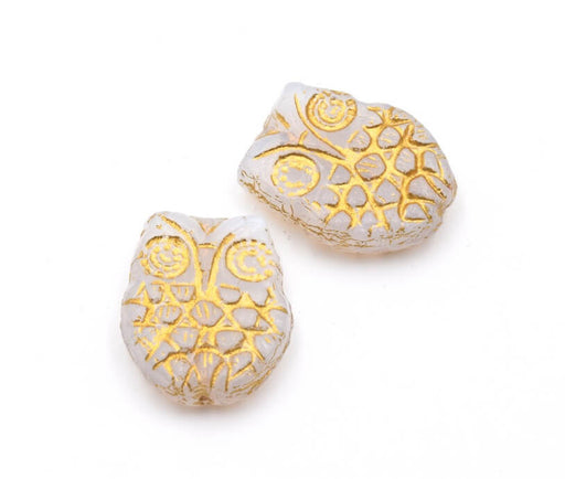 Buy Czech pressed glass horned owl White opaline and gold 18x15mm (2)