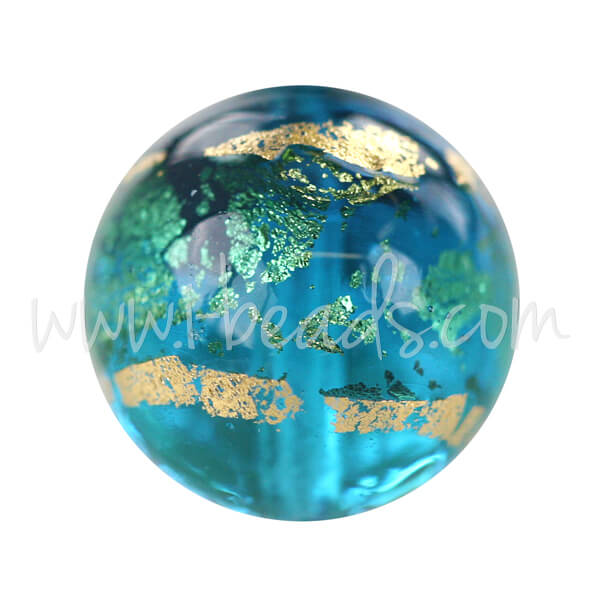 Murano bead round blue and gold 12mm (1)