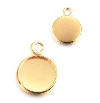 Stainless Steel Round Pendant setting for cabochon 10mm GOLD (2)