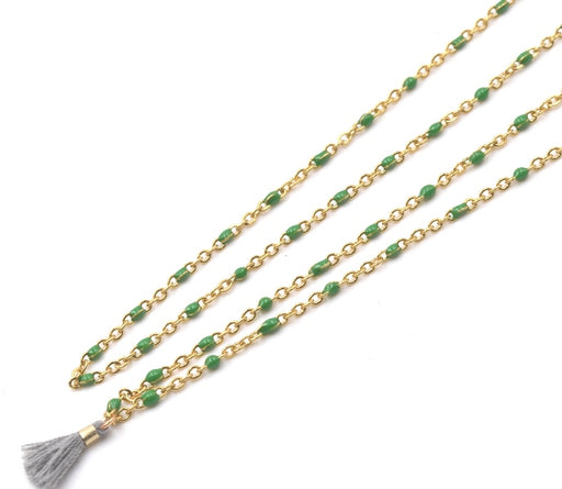 Buy Stainless Steel fine Chain, Golden with GREEN enamel , 2x1.5x0.5mm (50cm)